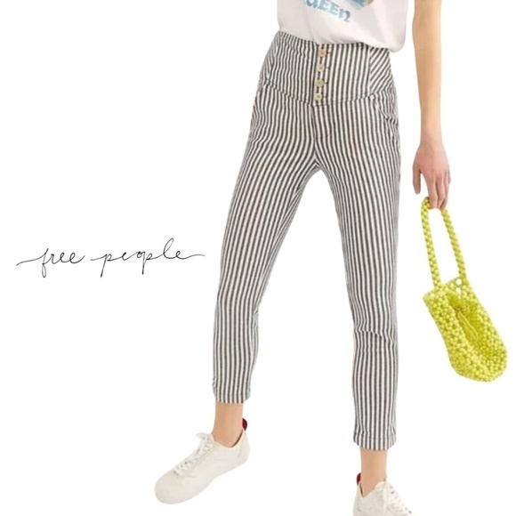 Free People Pants - Free People Frankie High Waist Blue White Striped Skinny Pants - Size 4